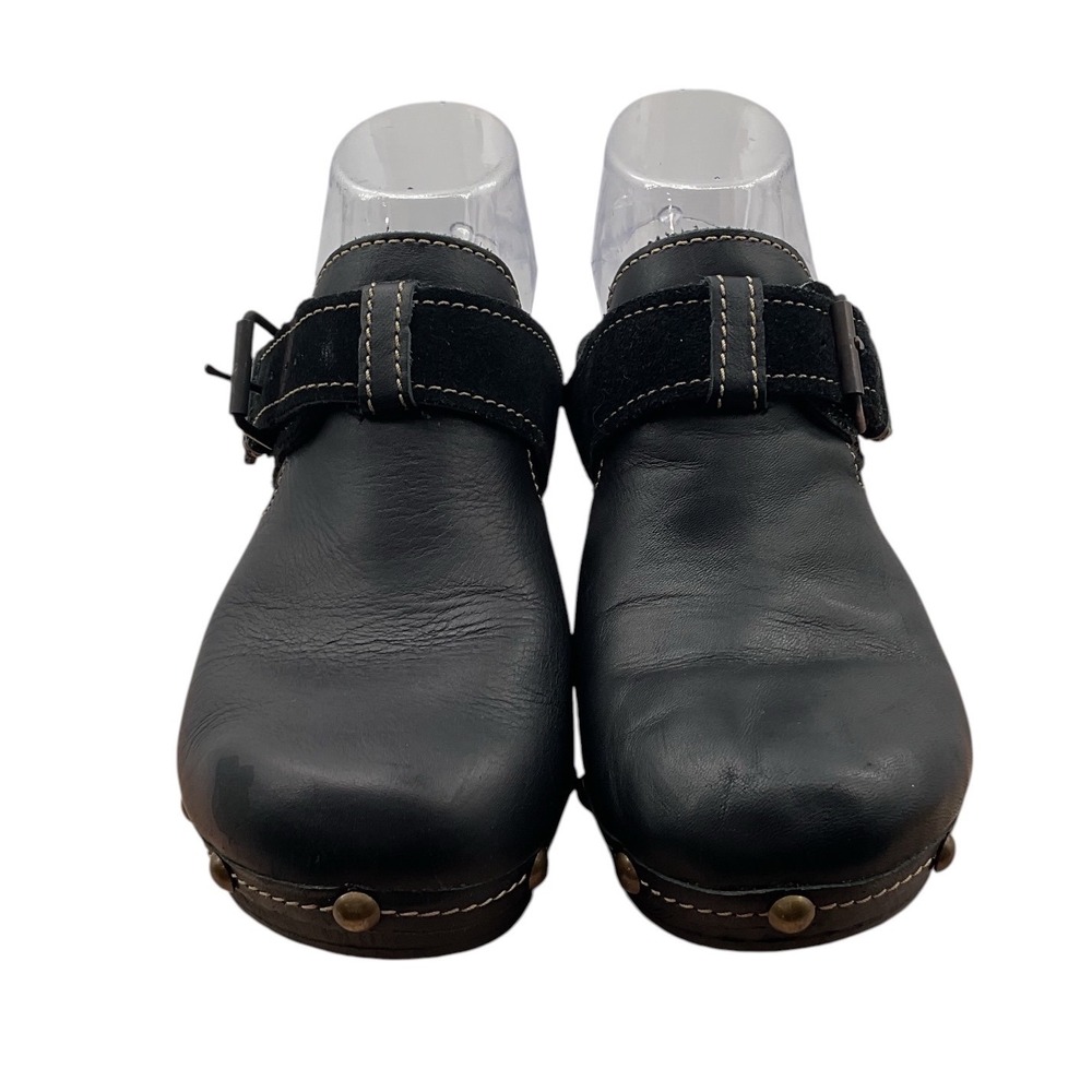 SBICCA Black‎ Leather Studded Wood Platform Clogs Handmade California Womens 8